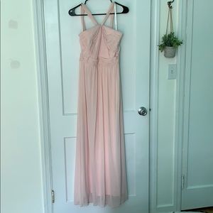 David’s Bridal Y-Neck Long Mesh Bridesmaid Dress